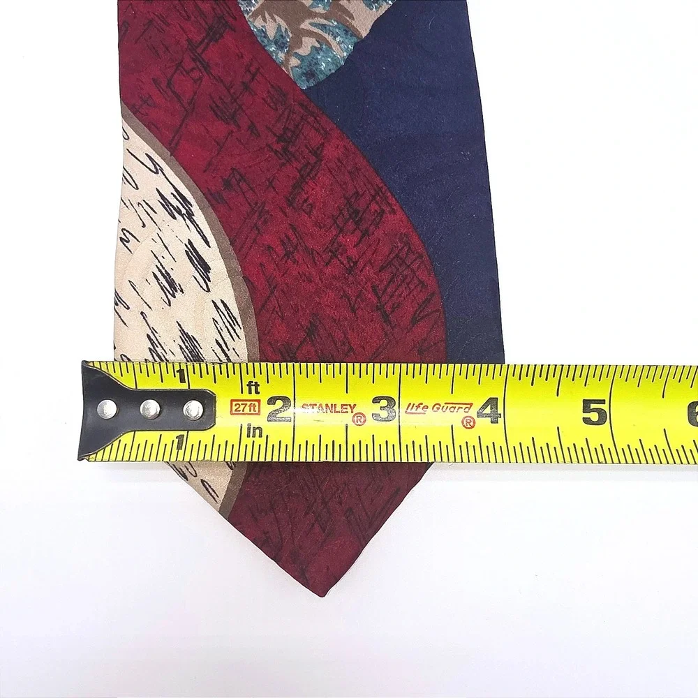 Retro Ferracci Mens Silk‎ Necktie Burgundy Navy Blue Abstract Geometric Pattern